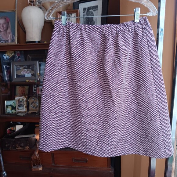 sz 18 Vintage 1980s Womens Skirt BURGUNDY CHECKER PRINT STRETCH KNIT MOD SKIRT - Picture 1 of 6